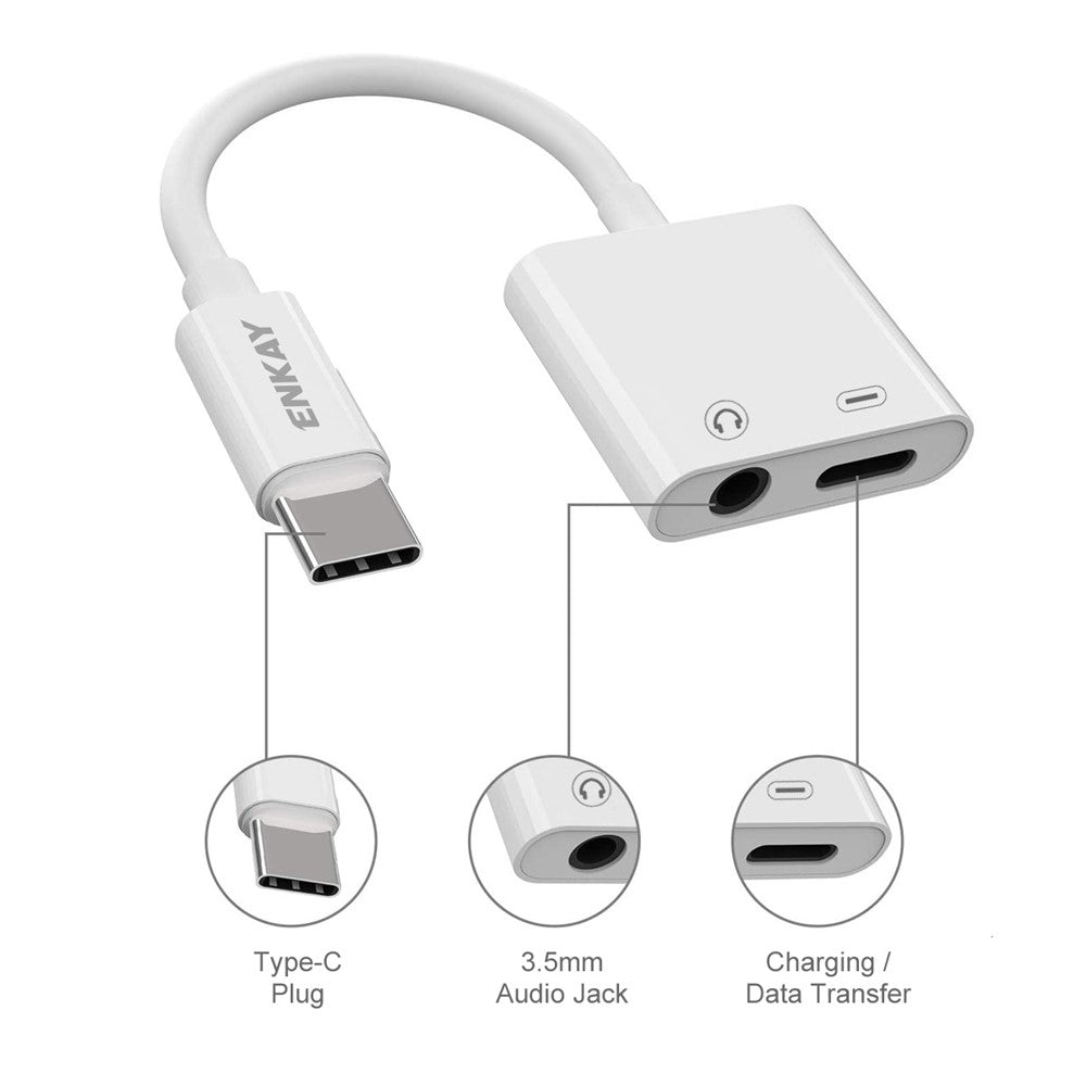 ENKAY HAT PRINCE ENK-AT106 USB C till 3,5 mm hörlursadapter Typ C hörlursuttag AUX-dongel ljudkonverterare