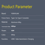 USB 3.1 USB-C Male to Type-C Male Adapter 40Gpbs Data Transfer 140W Charging