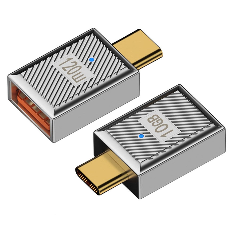 120W 10Gbps Mini Converter USB-A 3.1 Hun til Type-C Han Lige OTG Adapter