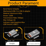 120W 10Gbps Mini Converter USB-A 3.1 Hun til Type-C Han Lige OTG Adapter