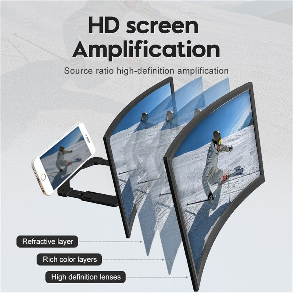 Phone Screen Magnifier 14 Inch HD Curved Screen Enlarger 3D High Definition Magnifying Glass Lazy Stand