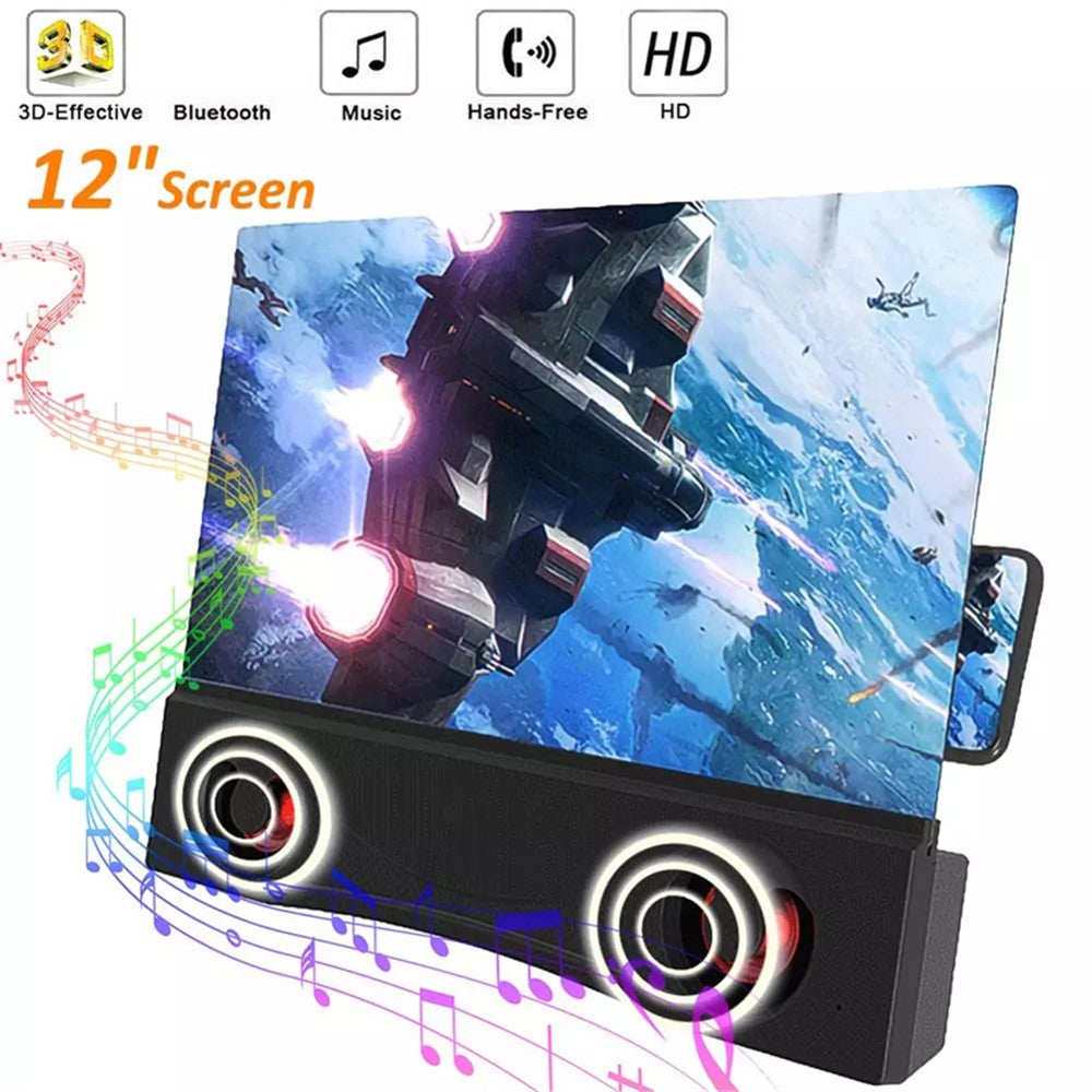 12 inch 3D Mobile Phone Screen Amplifier Foldable HD Acrylic Phone Video Magnifying Glass with Stereo Bluetooth-compatible Speaker