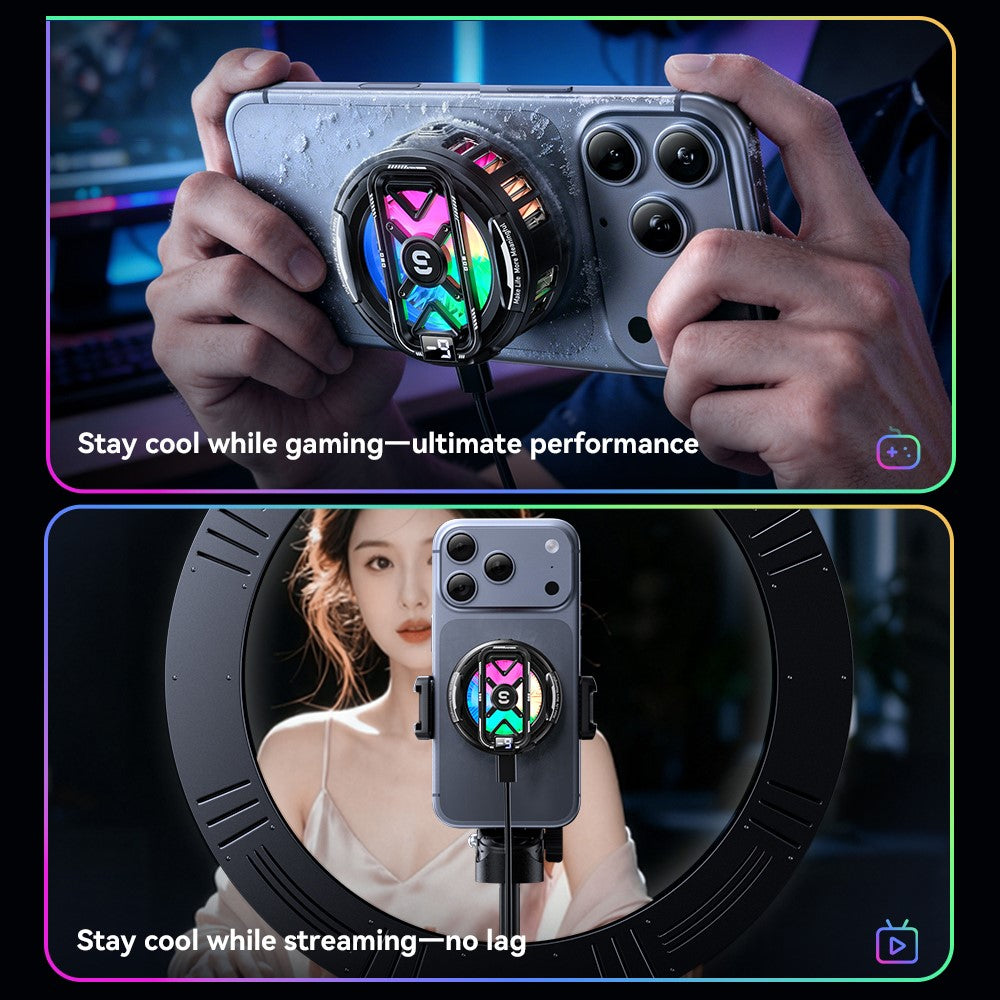 ESSAGER K51 Magnetic Digital Display Phone Cooler RGB Lighting Gaming TEC Cooling Fan Radiator for Smartphone