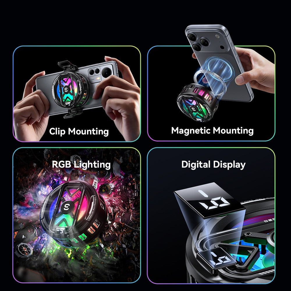 ESSAGER K51 Magnetic Digital Display Phone Cooler RGB Lighting Gaming TEC Cooling Fan Radiator for Smartphone