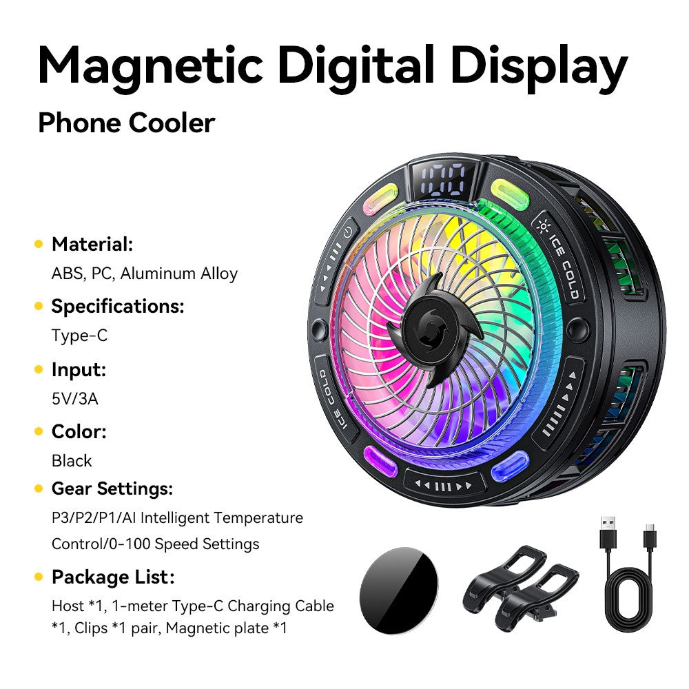 ESSAGER K50 Magnetic Digital Display Phone Cooler TEC Semiconductor AI Temperature Control RGB Lighting Cooling Fan for Gaming
