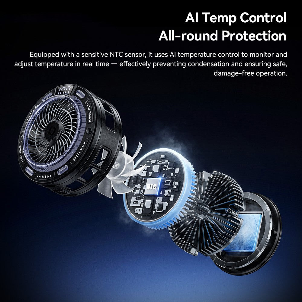 ESSAGER K50 Magnetic Digital Display Phone Cooler TEC Semiconductor AI Temperature Control RGB Lighting Cooling Fan for Gaming