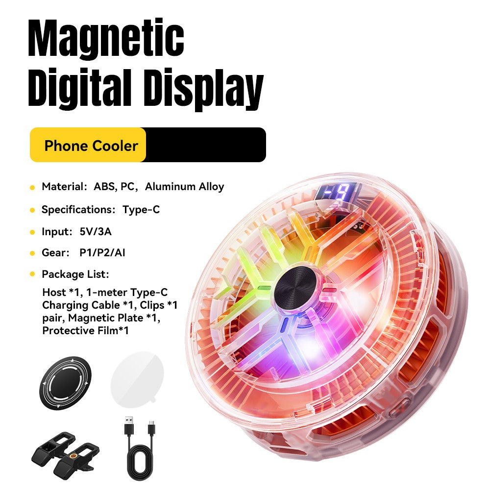 ESSAGER ES-SR01 Magnetisk Digital Skærm Telefonkøler TEC Køling RGB Belysning 3-Niveauer Temperaturkontrol Køleventilator til Gaming