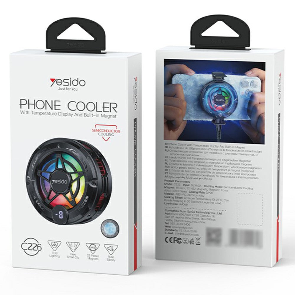 YESIDO C226 Semiconductor Cooling Phone Cooler Magnetic Ring Design RGB LED Temperature Display Gaming Radiator