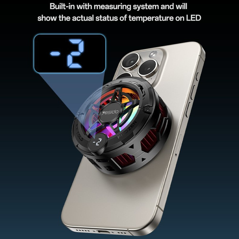 YESIDO C226 Semiconductor Cooling Phone Cooler Magnetic Ring Design RGB LED Temperature Display Gaming Radiator