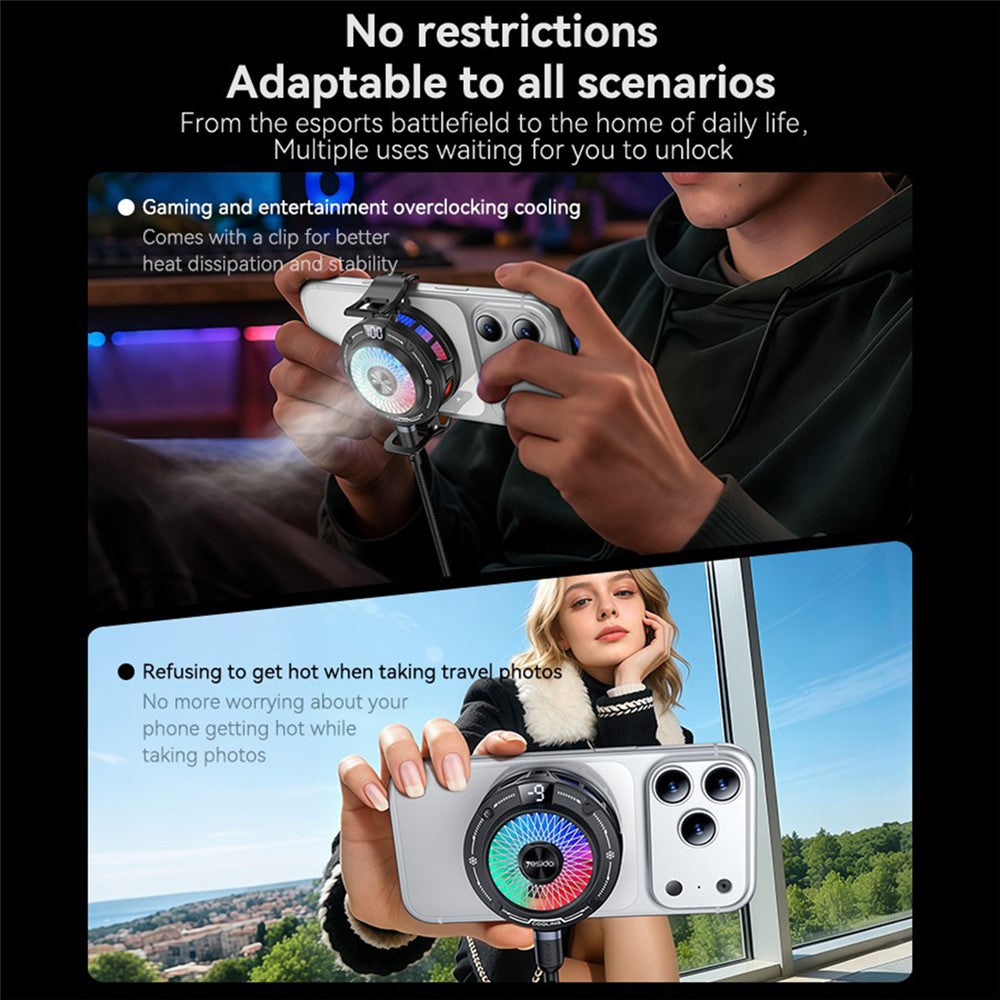 YESIDO C324 Magnetic Phone Cooler Semiconductor Radiator Digital Display RGB Gaming Cooling Fan