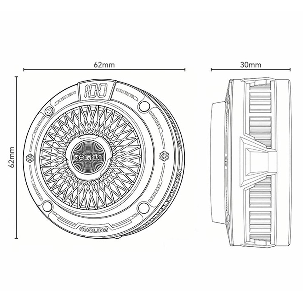 YESIDO C324 Magnetic Phone Cooler Semiconductor Radiator Digital Display RGB Gaming Cooling Fan