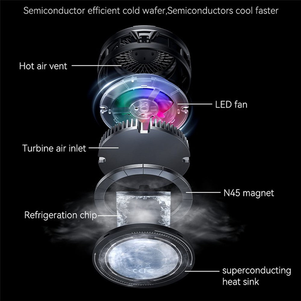 YESIDO C324 Magnetic Phone Cooler Semiconductor Radiator Digital Display RGB Gaming Cooling Fan