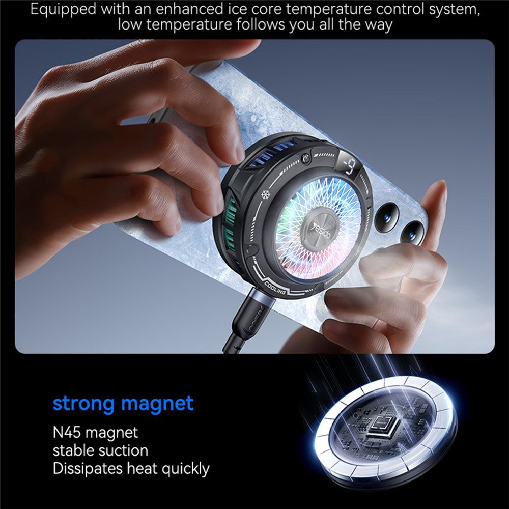 YESIDO C324 Magnetic Phone Cooler Semiconductor Radiator Digital Display RGB Gaming Cooling Fan