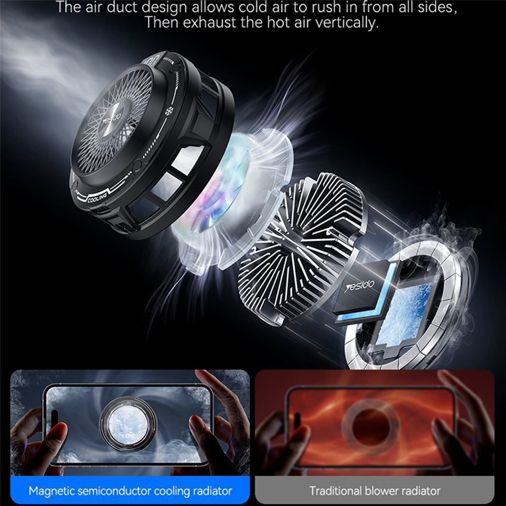 YESIDO C324 Magnetic Phone Cooler Semiconductor Radiator Digital Display RGB Gaming Cooling Fan