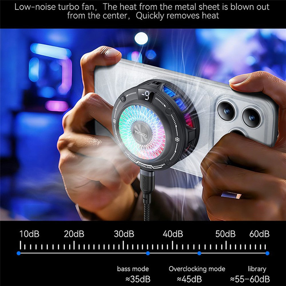 YESIDO C324 Magnetic Phone Cooler Semiconductor Radiator Digital Display RGB Gaming Cooling Fan