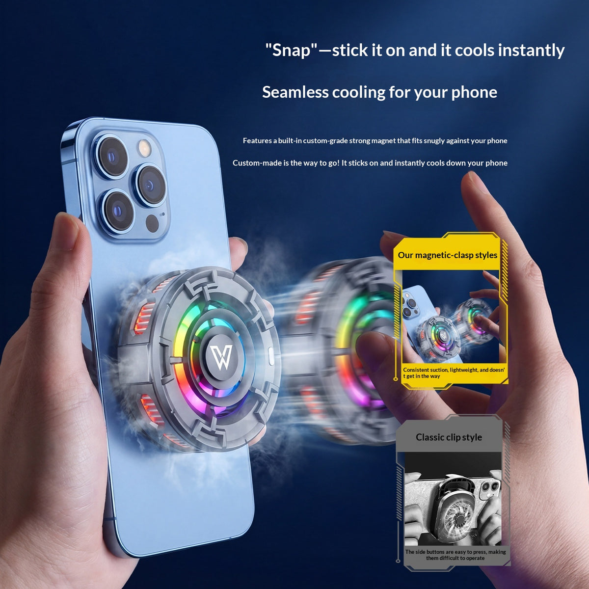 WLX-MB2 Magnetic Semiconductor Phone Cooler Fan Smart Temperature Control RGB Cooling Pad for Mobile Games