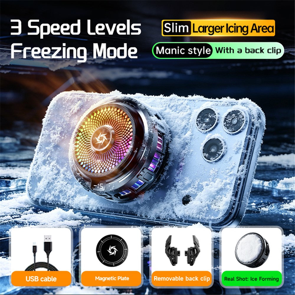 SL87 Magnetic Semiconductor Phone Cooler Digital Display RGB 3-Speed Air Intake Cooling Fan for Gaming