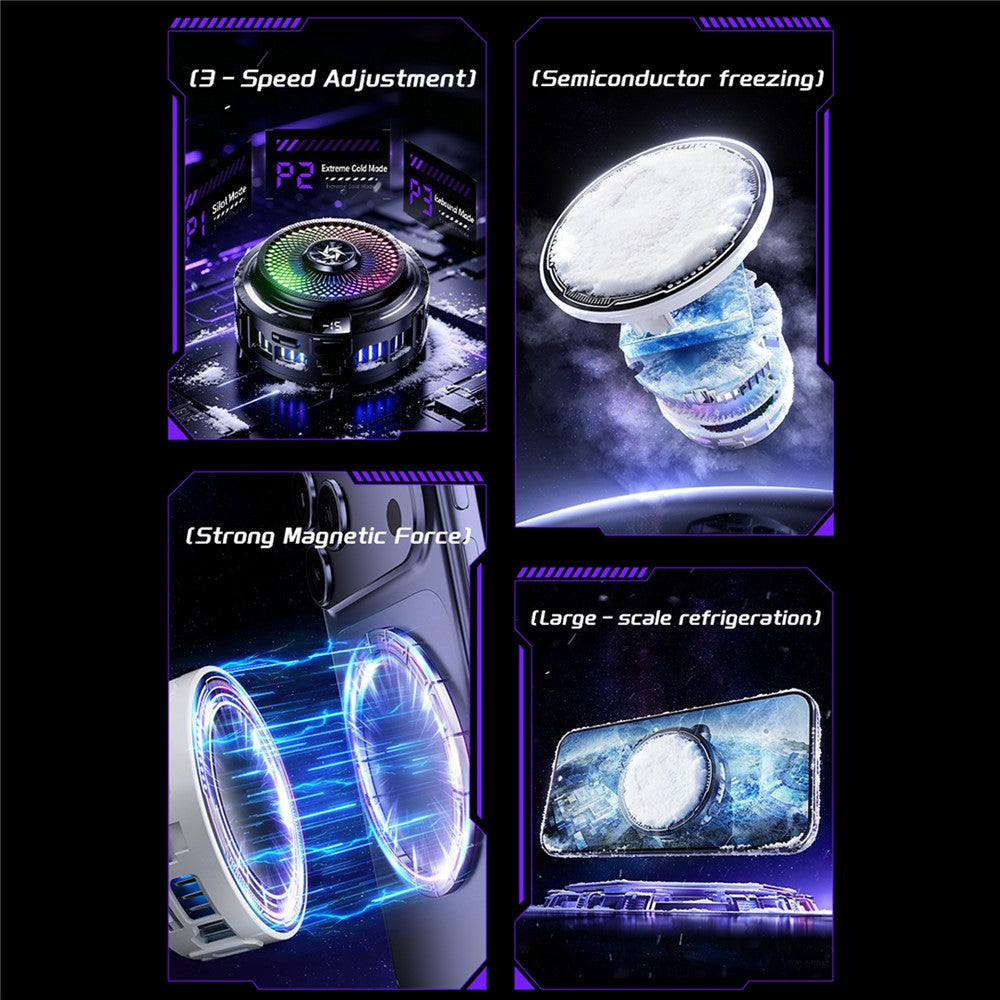 SL87 Magnetic Semiconductor Phone Cooler Digital Display RGB 3-Speed Air Intake Cooling Fan for Gaming