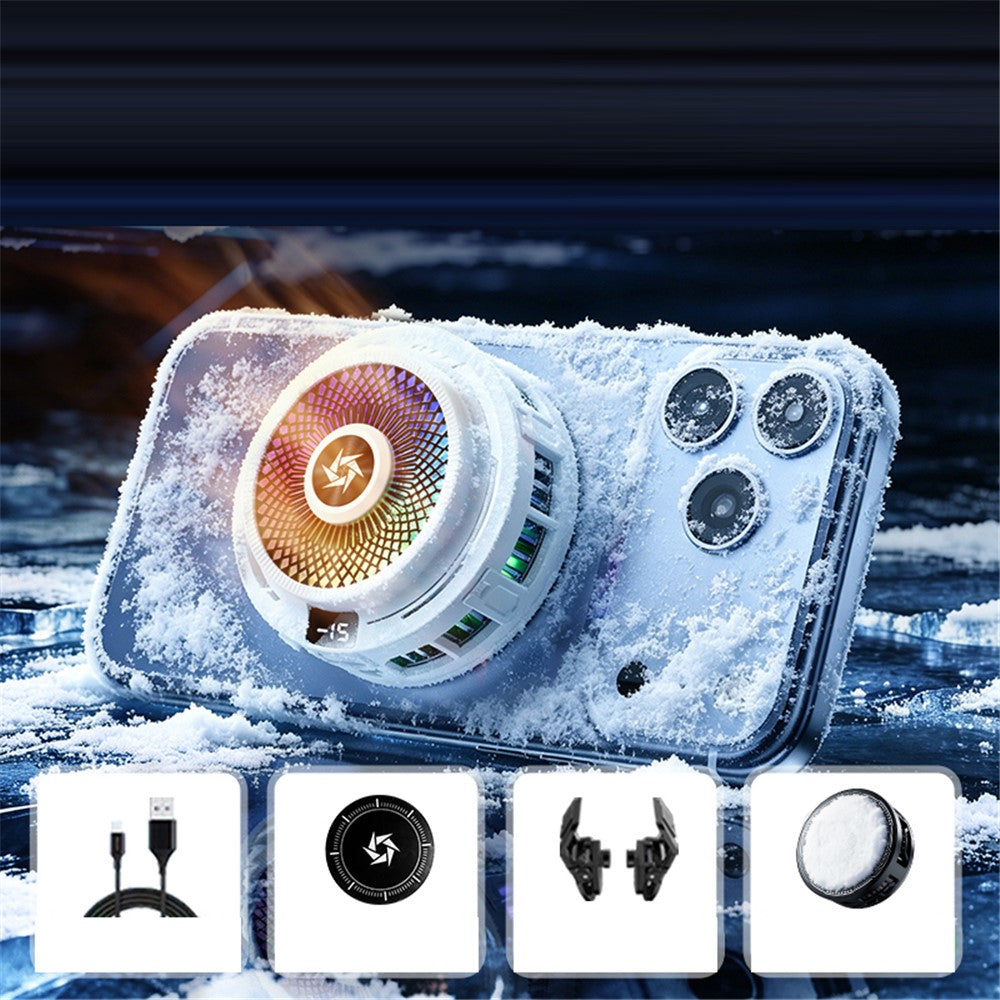 SL87 Magnetic Semiconductor Phone Cooler Digital Display RGB 3-Speed Air Intake Cooling Fan for Gaming