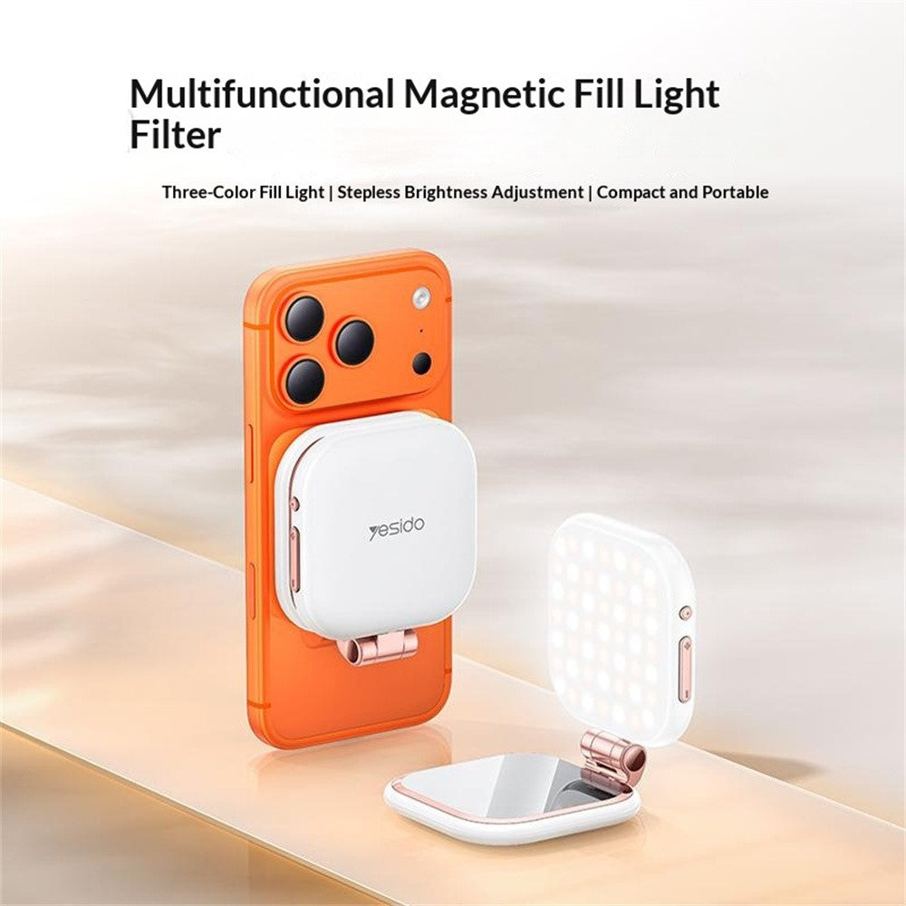 YESIDO DH18 4-i-1 Magnetisk Fyldlys med Standerspejl 750mAh LED Ringlys Trinløs Lysstyrkejustering Lampe