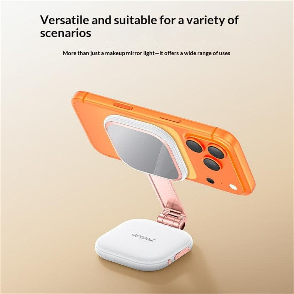 YESIDO DH18 4-i-1 Magnetisk Fyldlys med Standerspejl 750mAh LED Ringlys Trinløs Lysstyrkejustering Lampe