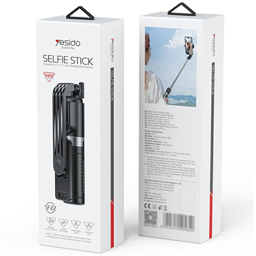YESIDO SF22 Outdoor Mini Selfie Stick Tripod Handheld Integrated Stand For 4.7-7 Inch Smartphones
