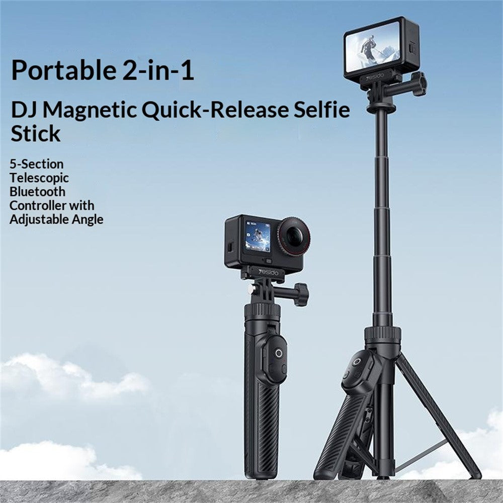 YESIDO SF37 Magnetisk Selfiestang til DJI Osmo Action 6 / 5 Pro / 4 / Osmo 360 Bluetooth-kompatibel Fjernbetjening Teleskopisk Tripod