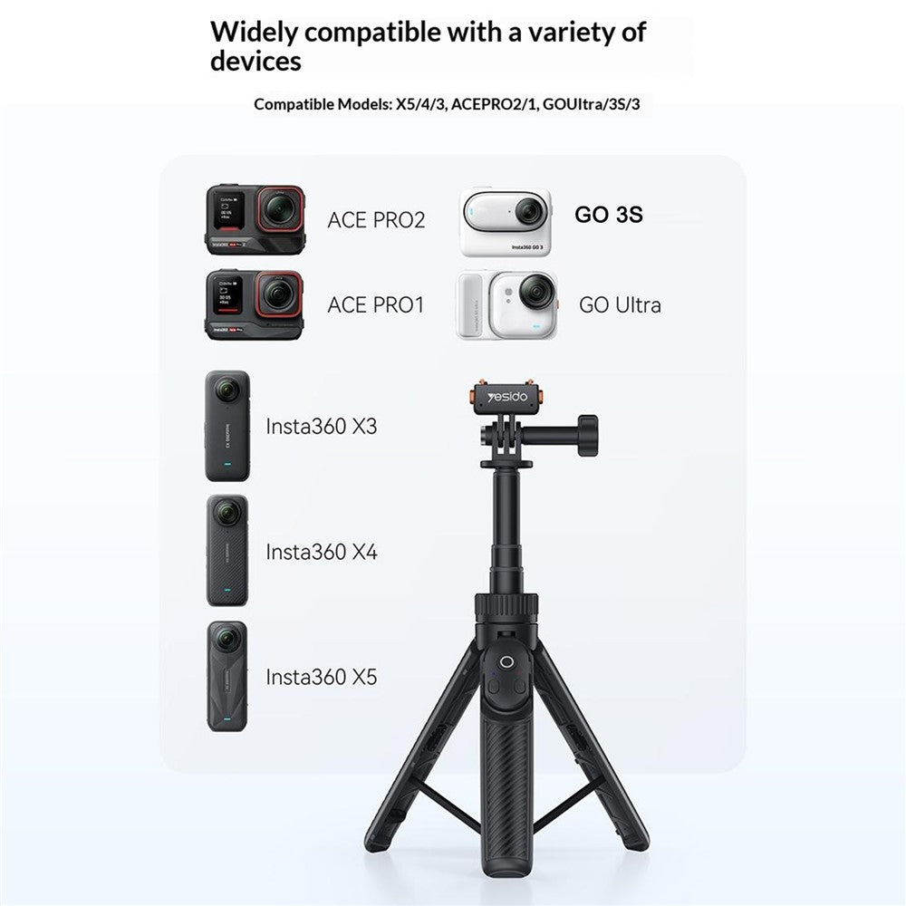 YESIDO SF38 Magnetic Quick-Release Selfie Stick for Insta360 X5 / X4 / X3 / Ace Pro 2 / Ace Pro Remote Control Telescoping Tripod