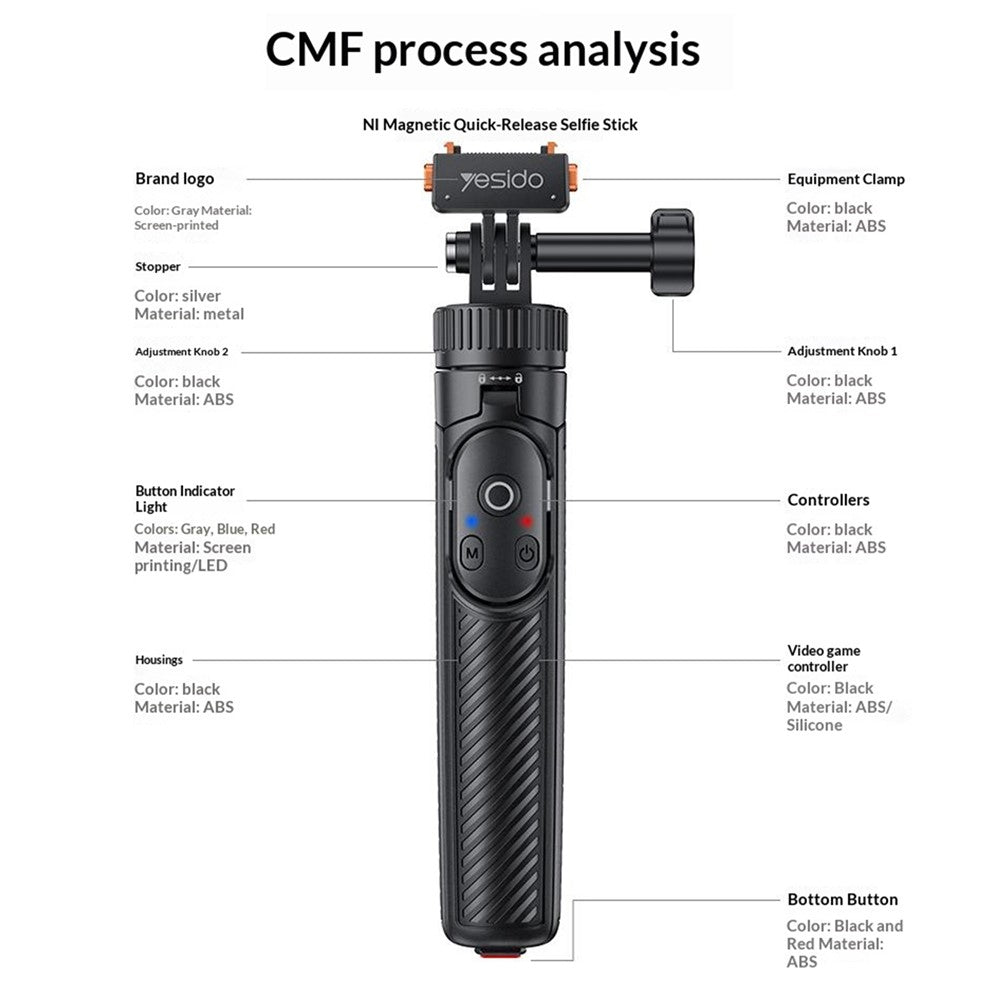 YESIDO SF38 Magnetic Quick-Release Selfie Stick for Insta360 X5 / X4 / X3 / Ace Pro 2 / Ace Pro Remote Control Telescoping Tripod
