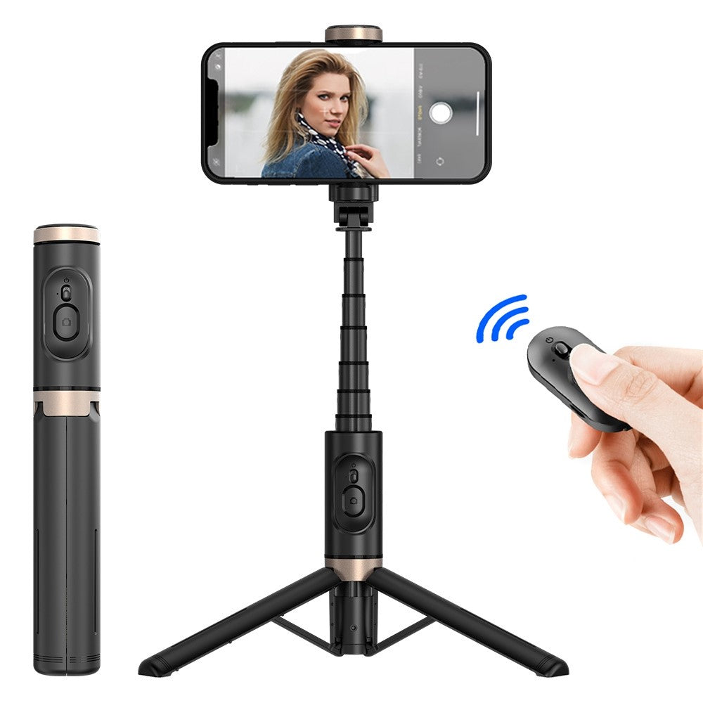 Q12 Bluetooth-kompatibel Selfie Stick i aluminiumlegering Udtrækkelig Telefon Tripod Stativ med Trådløs Fjernbetjening
