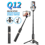 Q12 Bluetooth-kompatibel Selfie Stick i aluminiumlegering Udtrækkelig Telefon Tripod Stativ med Trådløs Fjernbetjening
