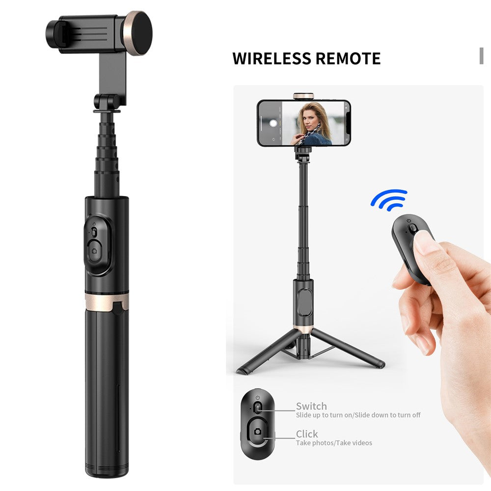 Q12 Bluetooth-kompatibel Selfie Stick i aluminiumlegering Udtrækkelig Telefon Tripod Stativ med Trådløs Fjernbetjening