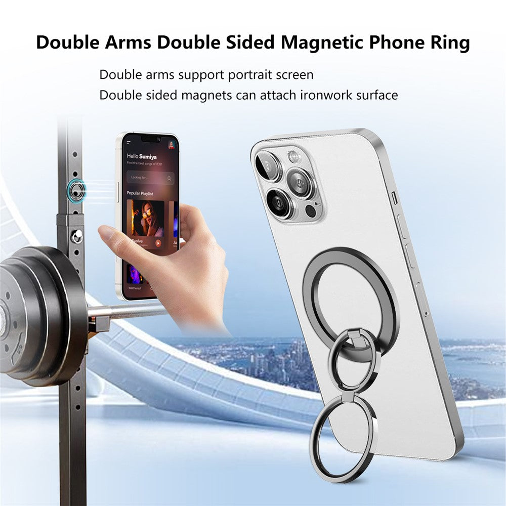 Double Ring Double Sided Magnetic Phone Ring Holder Ultra Strong Magnets 180° Flip Kickstand