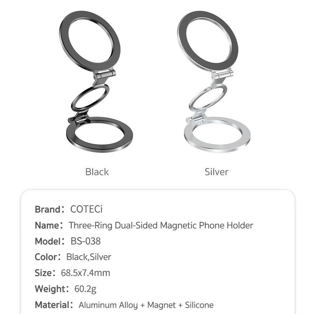 COTECI BS-038 Magnetic Phone Grip Holder Three-Ring Dual-Sided Adjustment Aluminum Alloy Stand for Desktop Refrigerator Car