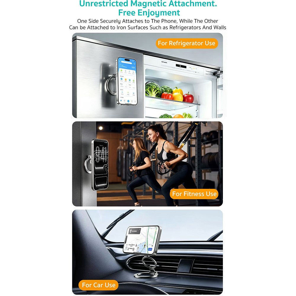 COTECI BS-038 Magnetic Phone Grip Holder Three-Ring Dual-Sided Adjustment Aluminum Alloy Stand for Desktop Refrigerator Car