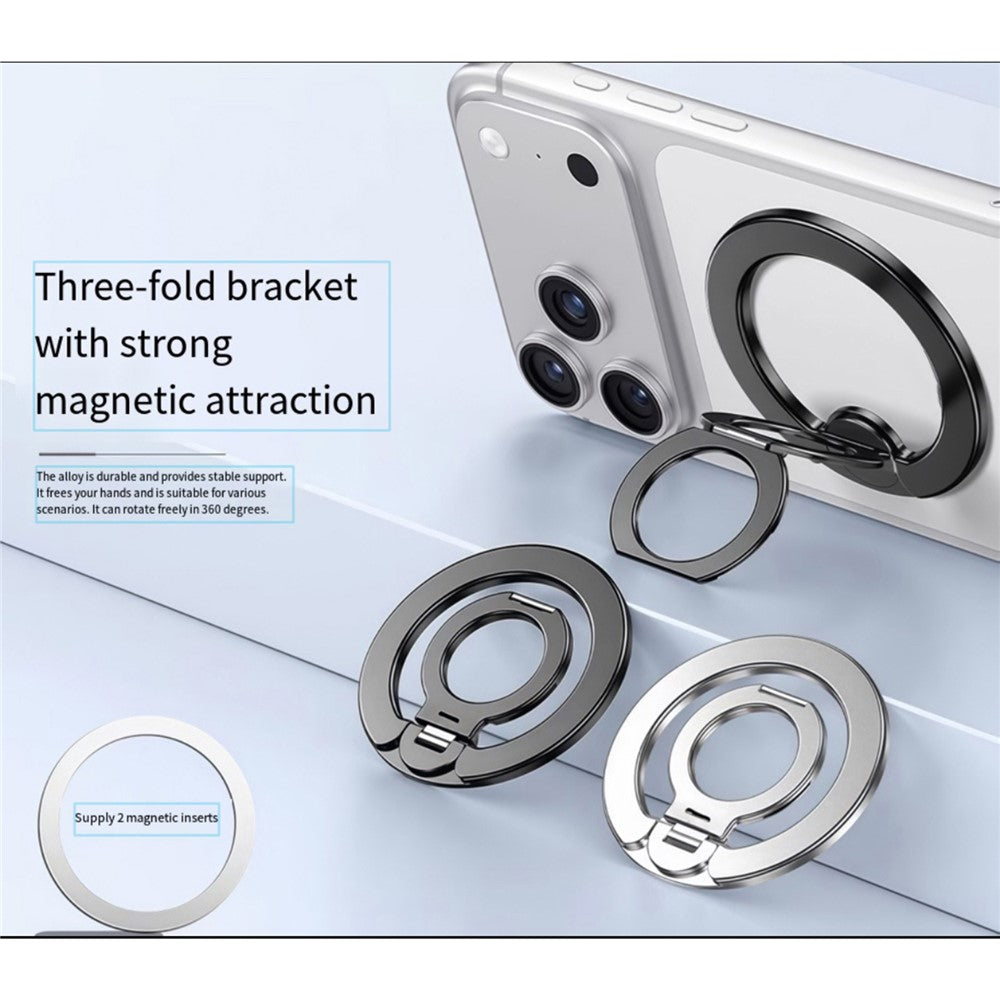 Magnetic Phone Stand Double-Ring Dual Hinges 360° Rotating Foldable Finger Ring Holder for Desk and Selfie