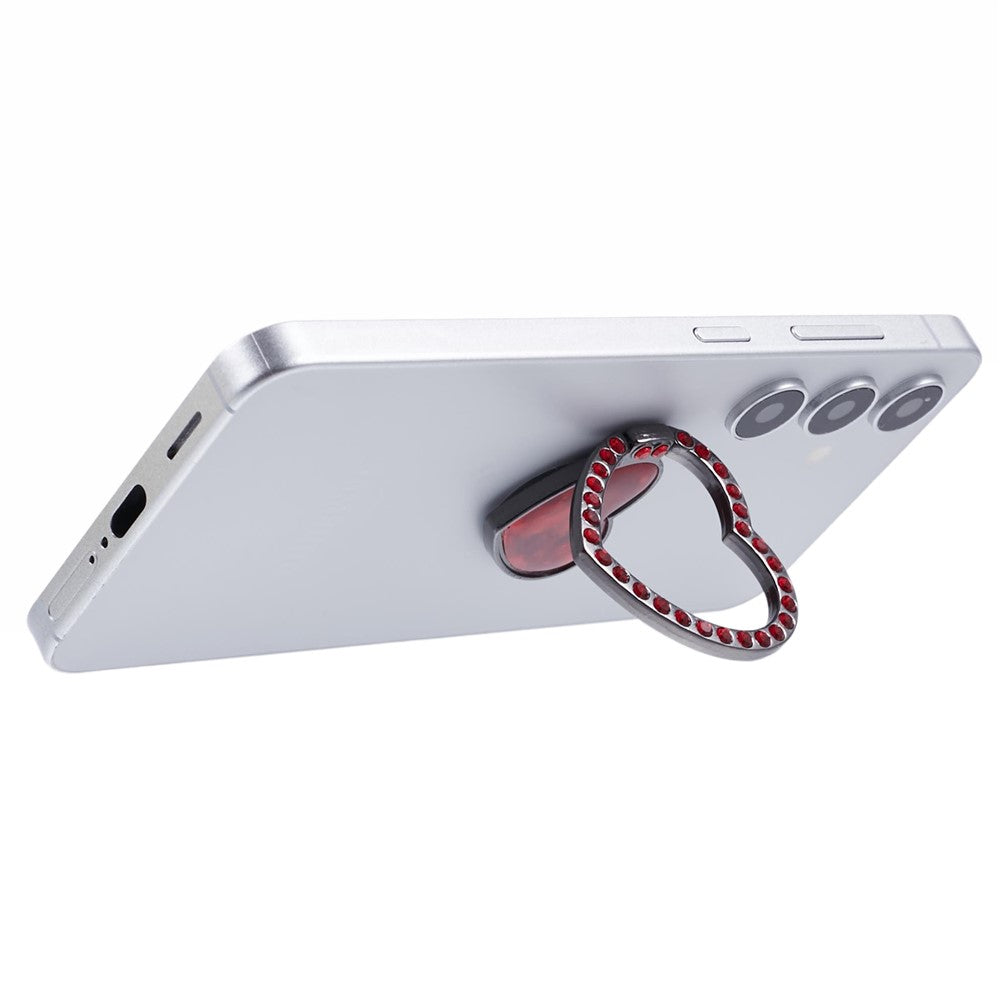 Heart Shaped Phone Kickstand Rhinestone Decor Metal Phone Finger Ring Grip