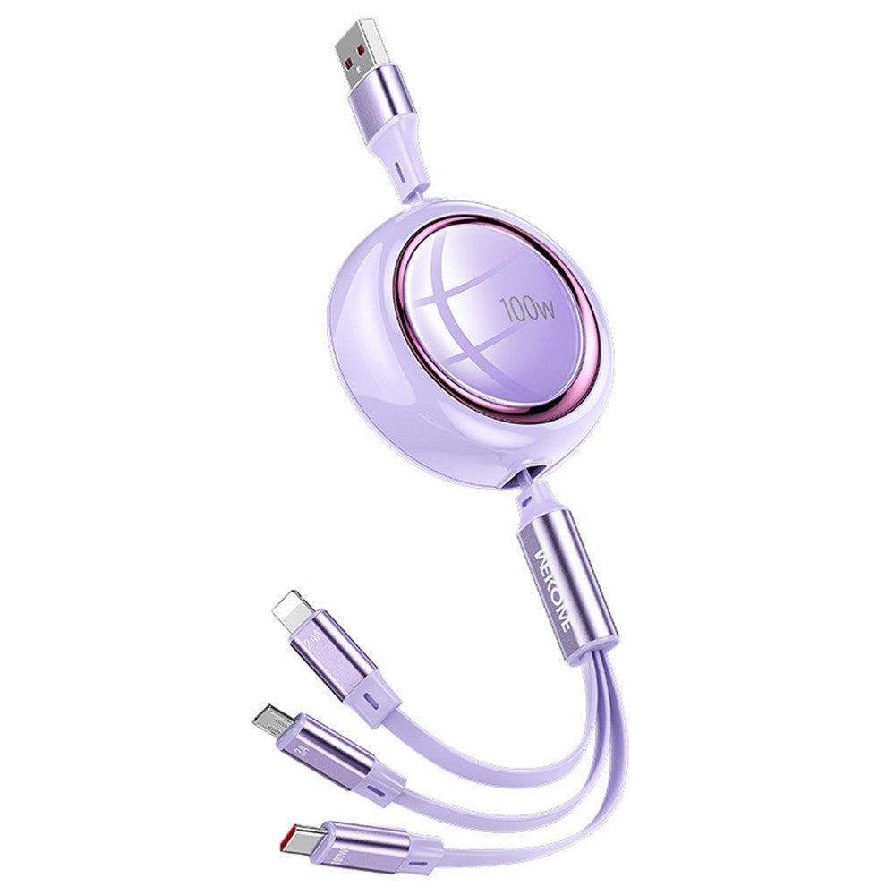 WEKOME WDC-18 Star Series 1.2m 3-in-1 Retractable 100W Fast Charging Cable Date Cord