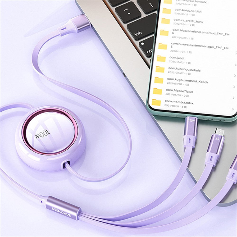 WEKOME WDC-18 Star Series 1.2m 3-in-1 Retractable 100W Fast Charging Cable Date Cord