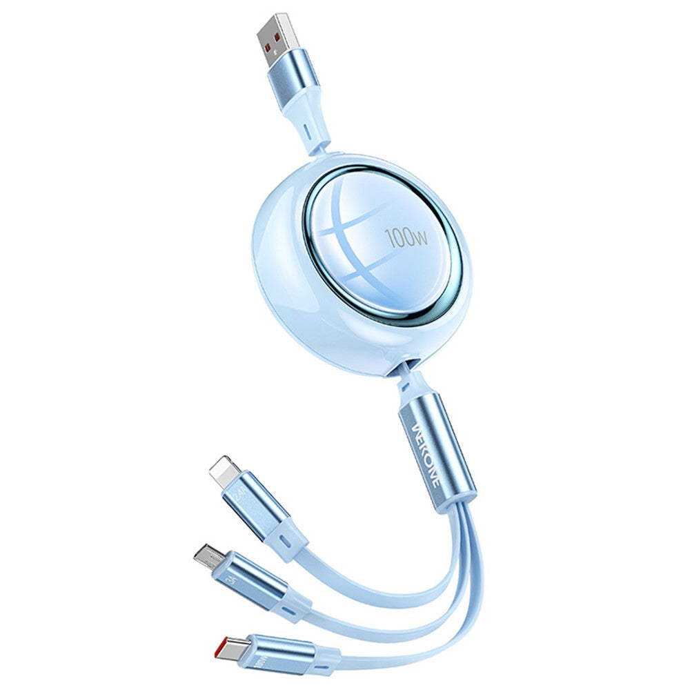 WEKOME WDC-18 Star Series 1.2m 3-in-1 Retractable 100W Fast Charging Cable Date Cord