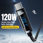ESSAGER EXC120-HCA0G-P 2m USB-A til Type-C til Xiaomi Hurtigopladning 120W Datakabel med Digitalt Display