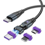 USLION US0203 1,8m Type-C til iP / Type-C / Micro Drejelig Konnektor Magnetisk Opladningskabel 240W Datakabel