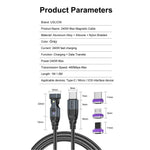 USLION US0203 1,8m Type-C til iP / Type-C / Micro Drejelig Konnektor Magnetisk Opladningskabel 240W Datakabel