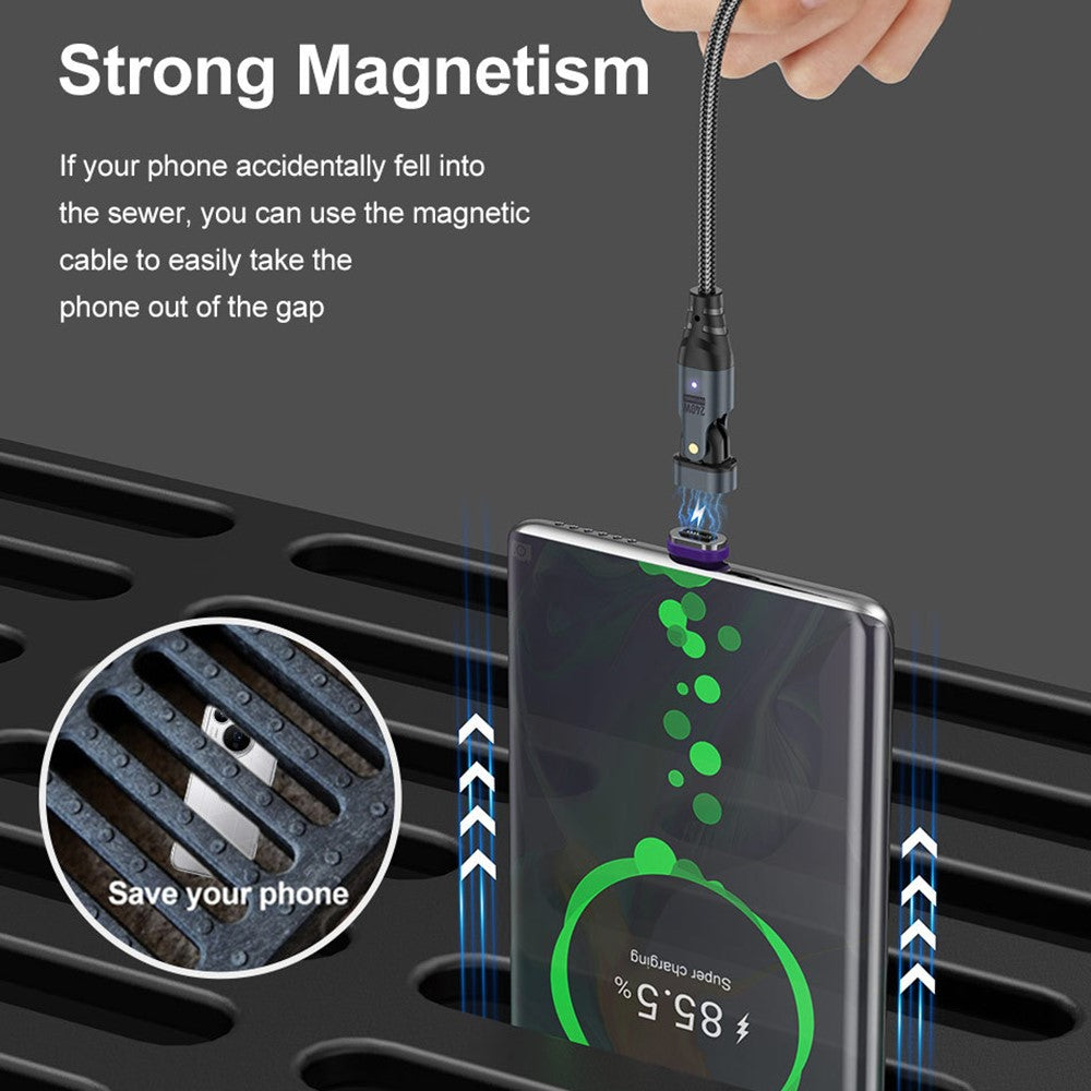 USLION US0203 1,8m Type-C til iP / Type-C / Micro Drejelig Konnektor Magnetisk Opladningskabel 240W Datakabel