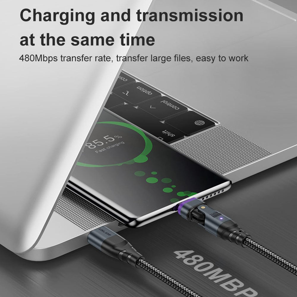 USLION US0203 1,8m Type-C til iP / Type-C / Micro Drejelig Konnektor Magnetisk Opladningskabel 240W Datakabel