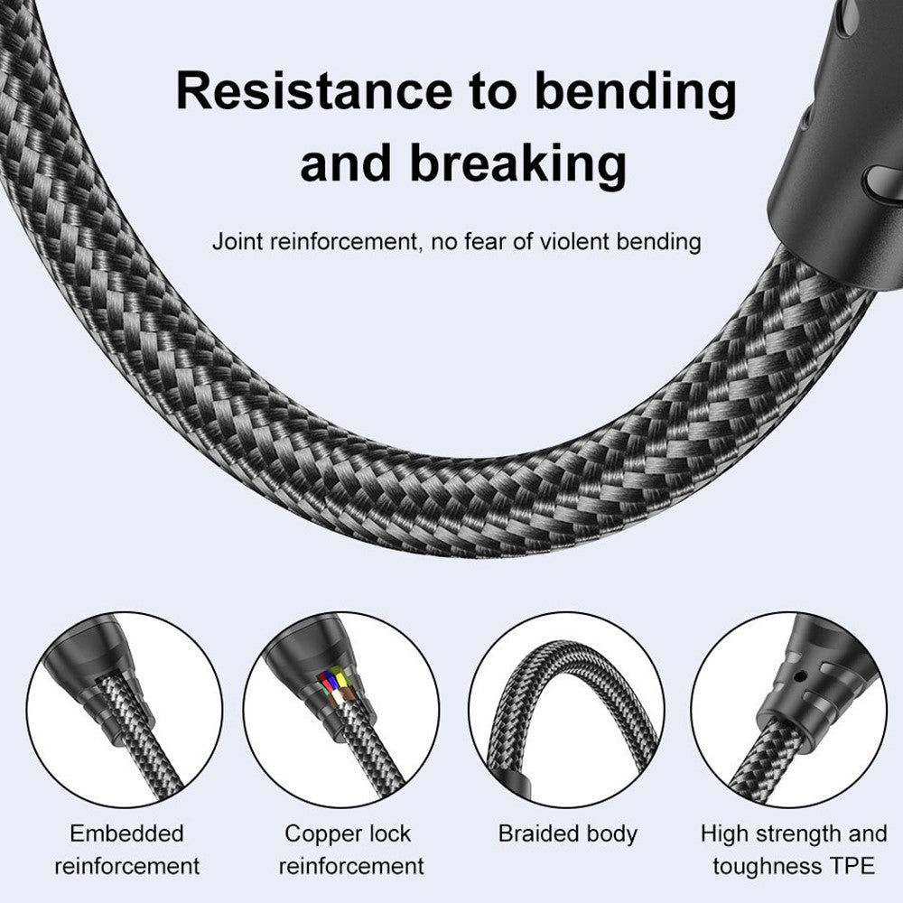 USLION US0203 1,8m Type-C til iP / Type-C / Micro Drejelig Konnektor Magnetisk Opladningskabel 240W Datakabel