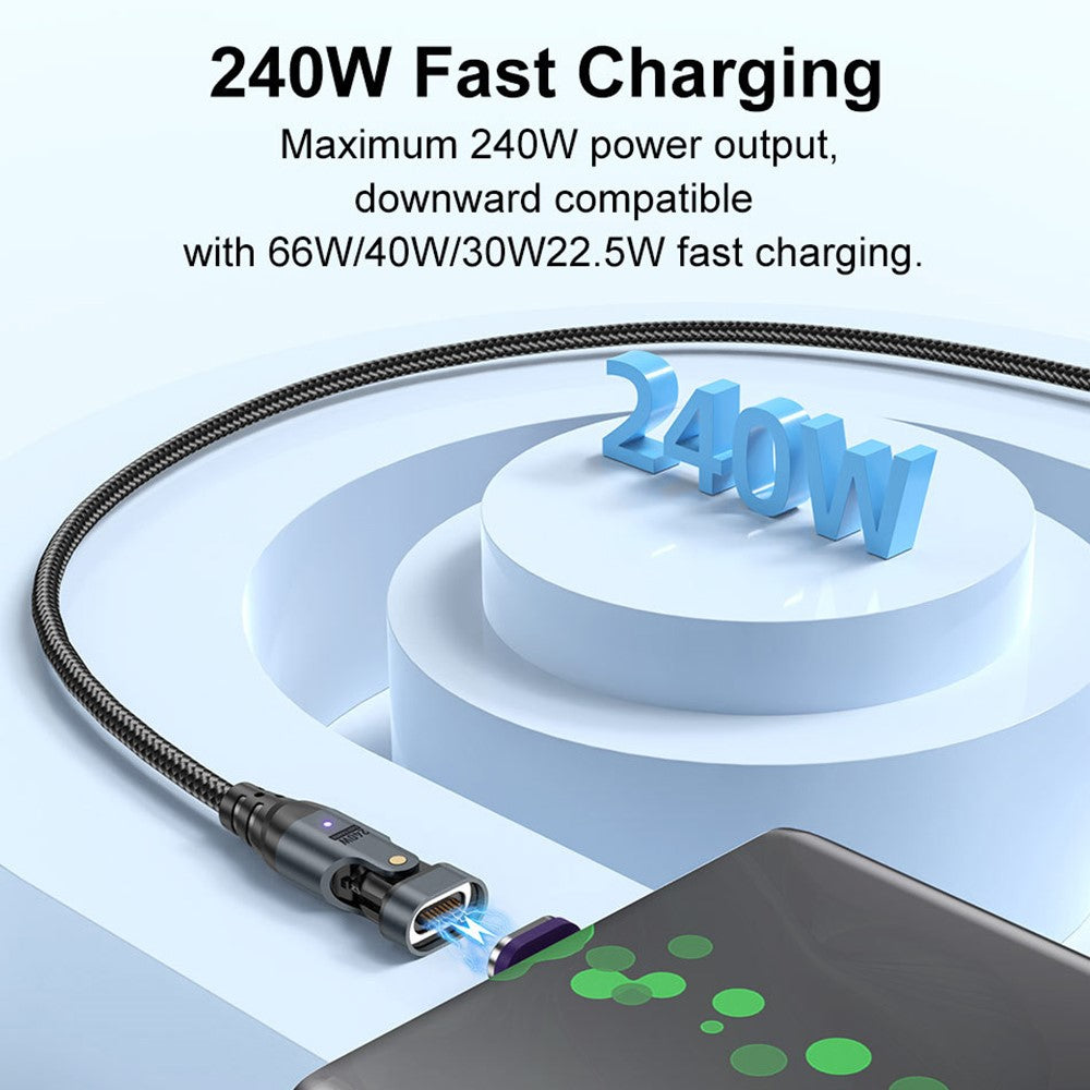 USLION US0203 1m Type-C to iP / Type-C / Micro Rotatable Connector Magnetic Charging Cable 240W Data Cable