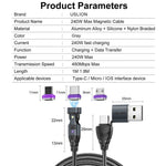 USLION US0204 1m USB / Type-C to Type-C / Micro / iP Cable Rotatable 240W Magnetic Charging Cable