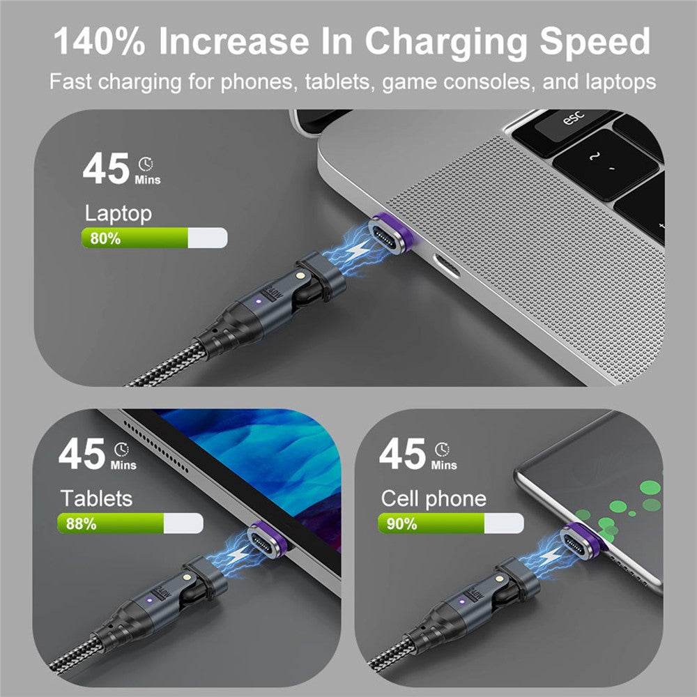USLION US0204 1m USB / Type-C 2 to 1 Data Cable 180-Degree Rotation 240W Magnetic Charging Cable