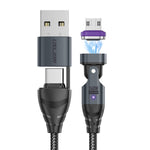 USLION US0204 1m USB / Type-C 2 to 1 Data Cable 180-Degree Rotation 240W Magnetic Charging Cable